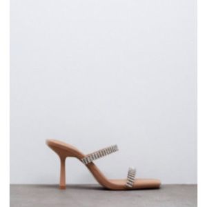 New Zara Rhinestone Strap Heeled Leather Sandals 7.5